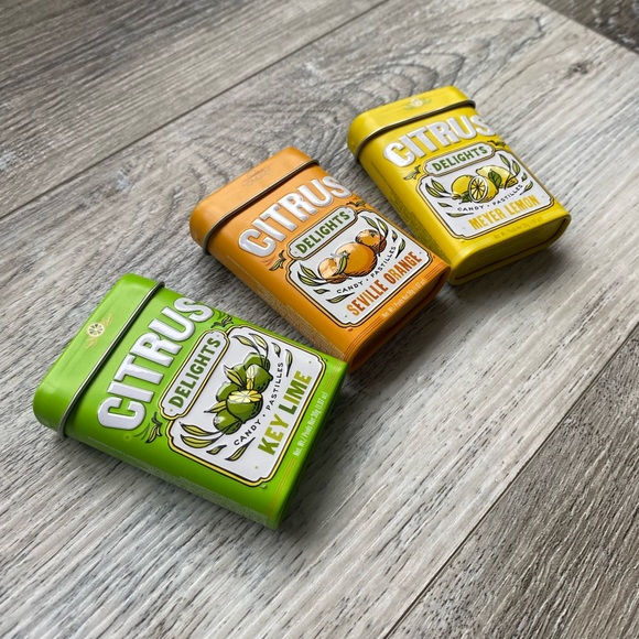 5/$15 Metal box Citrus Delights Tin Set - Green, Orange, Yellow - Picture 2 of 7